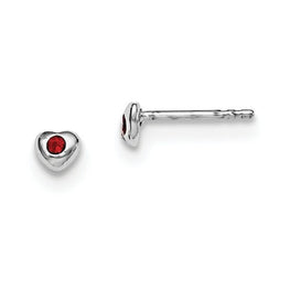 Sterling Silver RH Plated Child's Preciosca Crystal Birthstone Heart Earrings