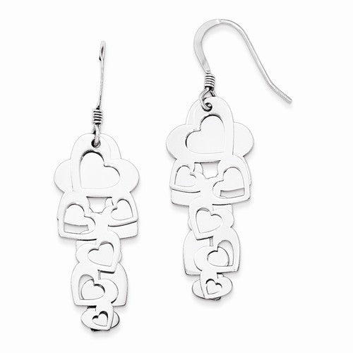 Sterling Silver Polished Hearts Cut-Out Heart Dangle Earring