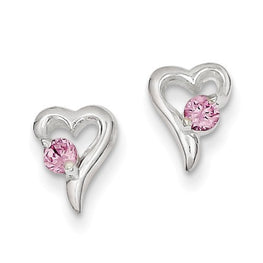 Sterling Silver Pink CZ Heart Post Earrings