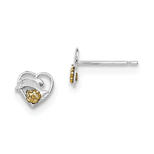 Sterling Silver Dolphin / Heart Earrings