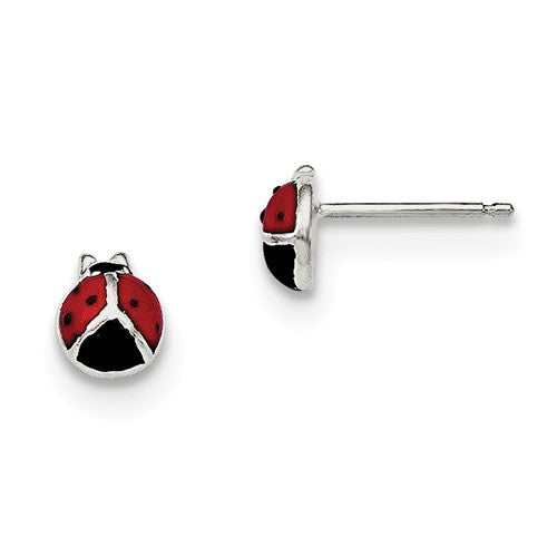 Sterling Silver Enamel Lady Bug Post Earrings