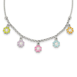 Sterling Silver Polished Enamel Flower Childs Necklace