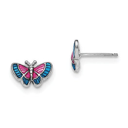 Sterling Silver Rhodium-Plated Madi K Enamel Butterfly Post Earrings