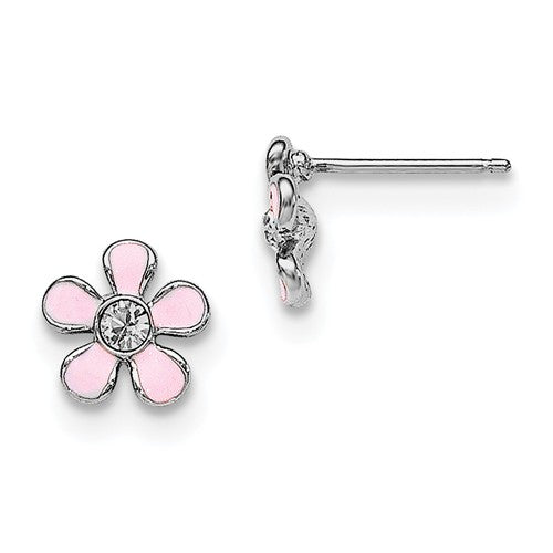 Sterling Silver Rhodium-Plated Madi K Enamel Swarovski Flower Earrings