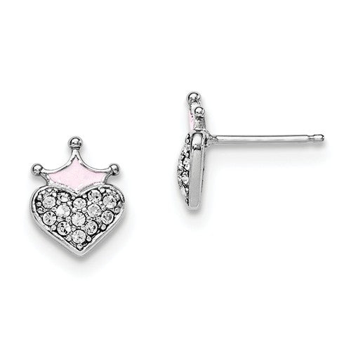Sterling Silver Madi K Rhodium-Plated Enamel Swarovski Heart/Crown Earrings
