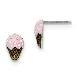 Sterling Silver Rhodium-Plated Madi K Enamel Swarovski Ice Cream Earrings