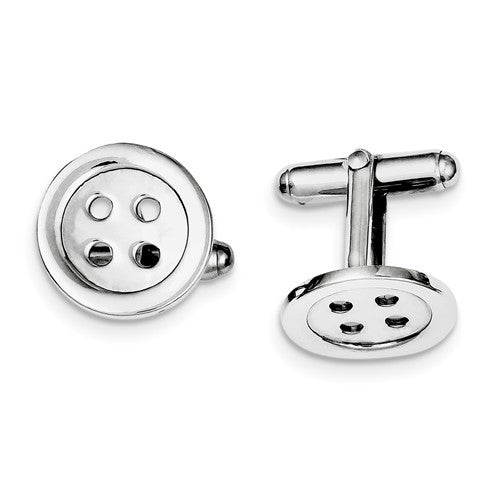 Sterling Silver Rhodium-Plated Button Cuff Links