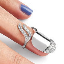 Sterling Silver Rhodium-Plated CZ Adjustable Fingernail Ring