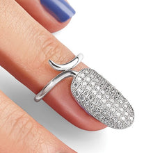 Sterling Silver Rhodium-Plated CZ Adjustable Fingernail Ring