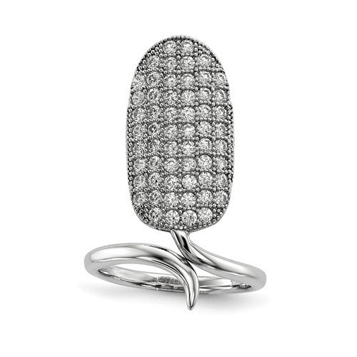 Sterling Silver Rhodium-Plated CZ Adjustable Fingernail Ring