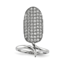Sterling Silver Rhodium-Plated CZ Adjustable Fingernail Ring