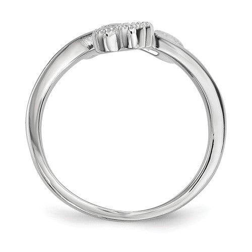 Sterling Silver Rhodium-Plated CZ Adjustable Flower Fingernail Ring