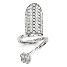 Sterling Silver Rhodium-Plated CZ Adjustable Flower Fingernail Ring