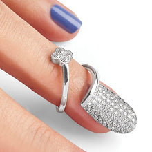 Sterling Silver Rhodium-Plated CZ Adjustable Flower Fingernail Ring