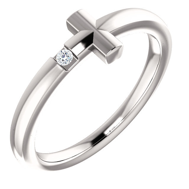 14K White .015 CTW Diamond Youth Cross Ring