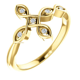 14K Yellow .05 CTW Diamond Sideways Cross Ring