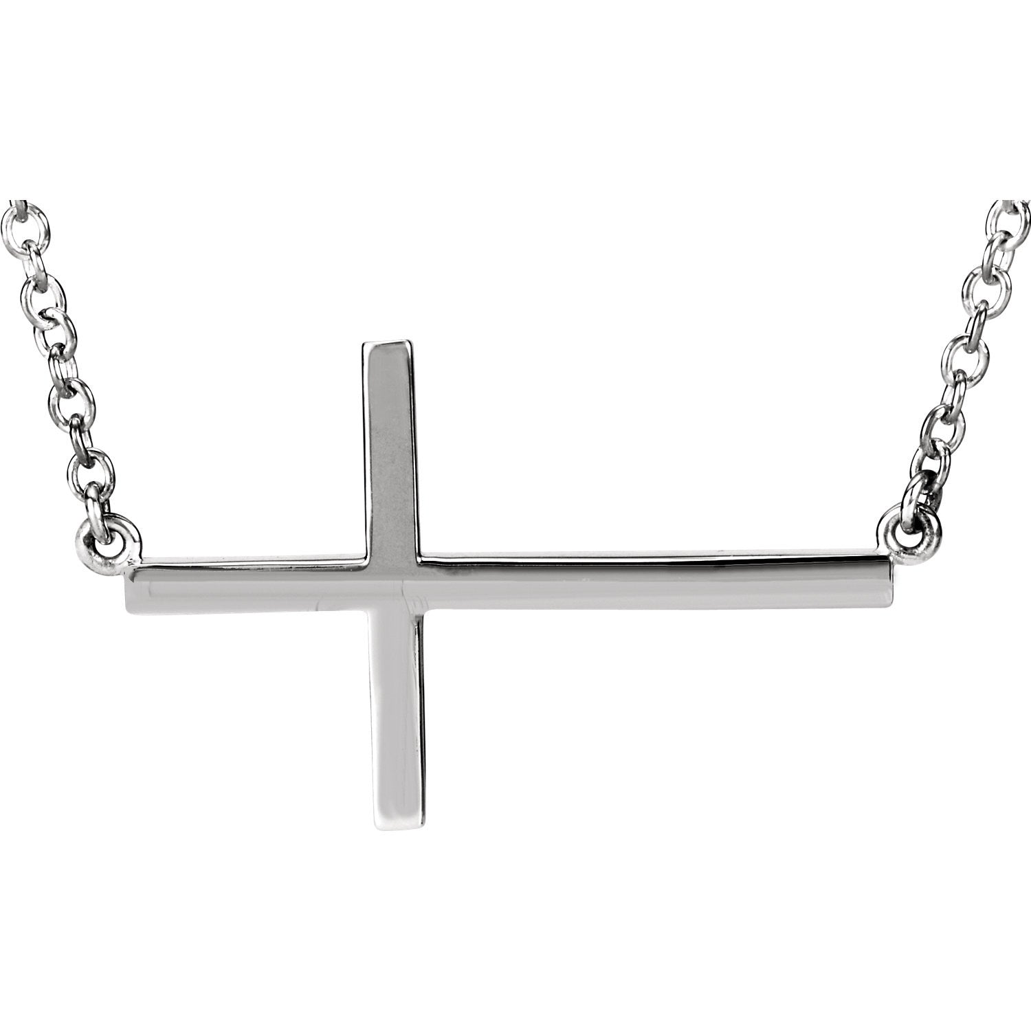 14K White Sideways Cross 16-18" Necklace
