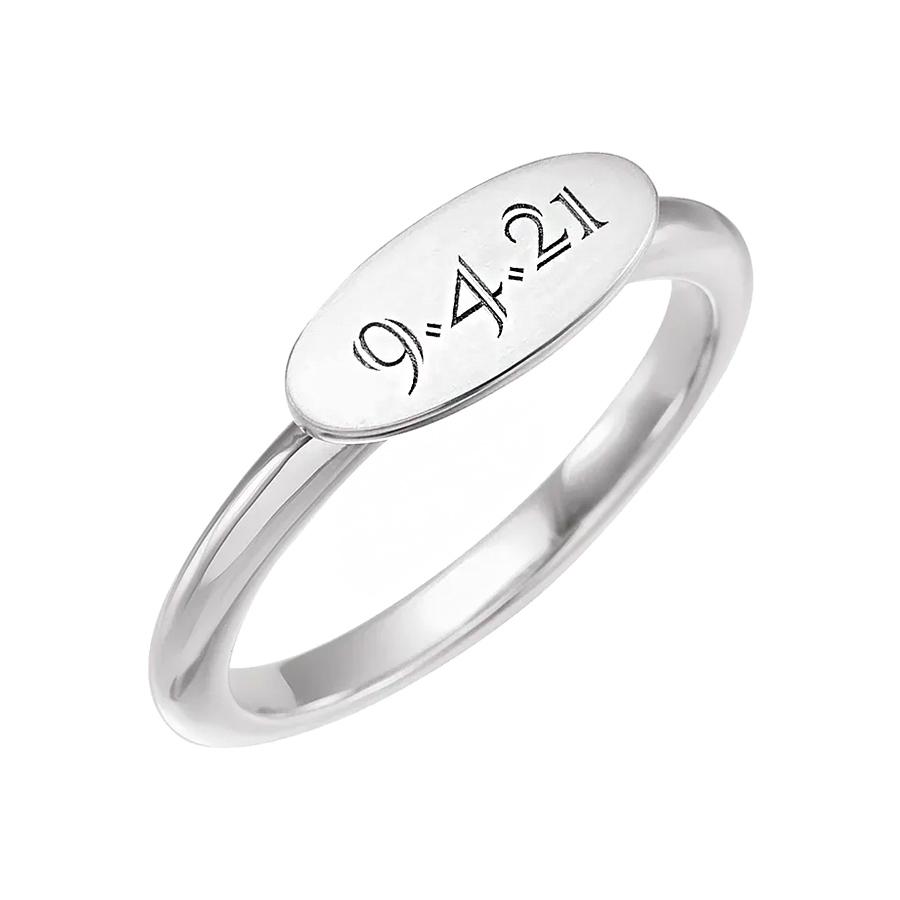 14K White Gold 13x5.5 mm Oval Signet Ring