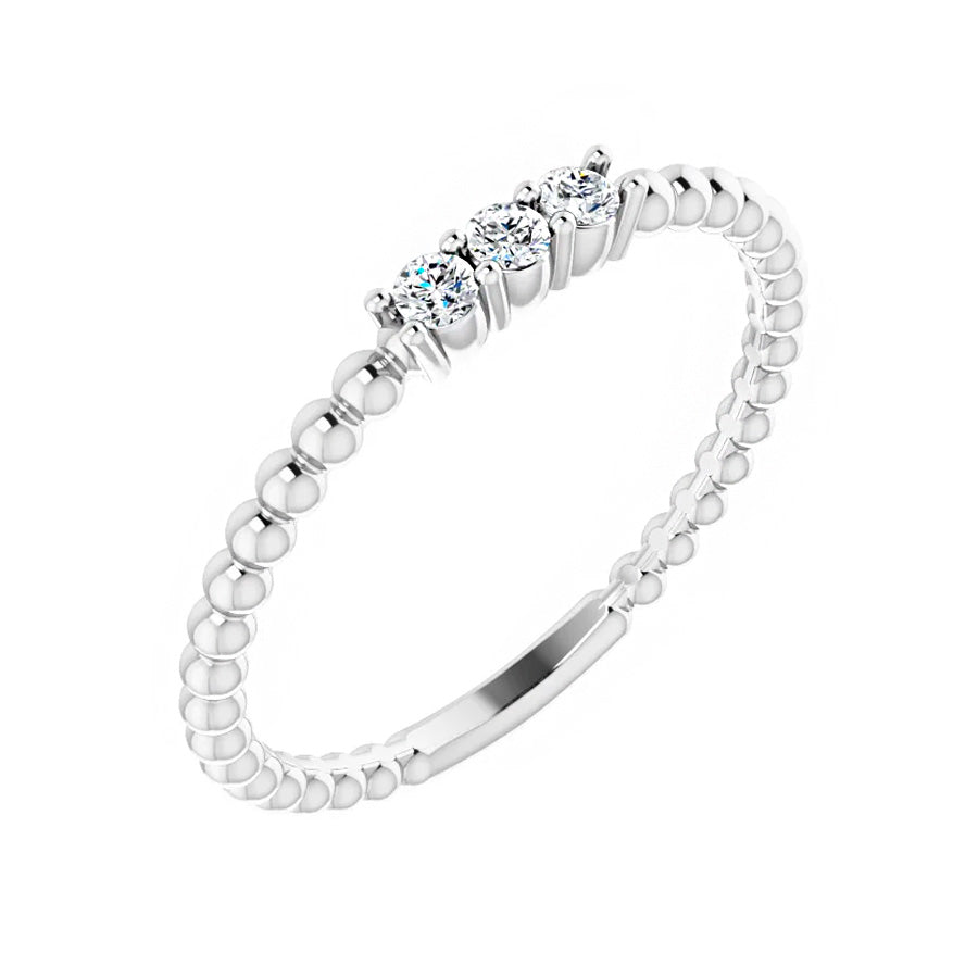 14K White 1/10 CTW Diamond Beaded Ring