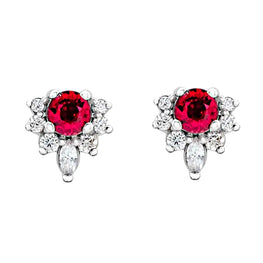 14K Gold Natural Ruby & Diamond Earrings