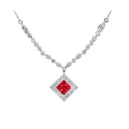 14k white gold diamond and ruby 3 in 1 necklace