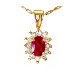 14k yellow gold ruby and diamond pendant.