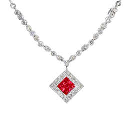 14k white gold diamond and ruby 3 in 1 necklace