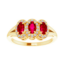 14K Yellow Gold Lab Grown Ruby & 1/6 CTW Natural Diamond Ring