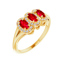 14K Yellow Gold Lab Grown Ruby & 1/6 CTW Natural Diamond Ring