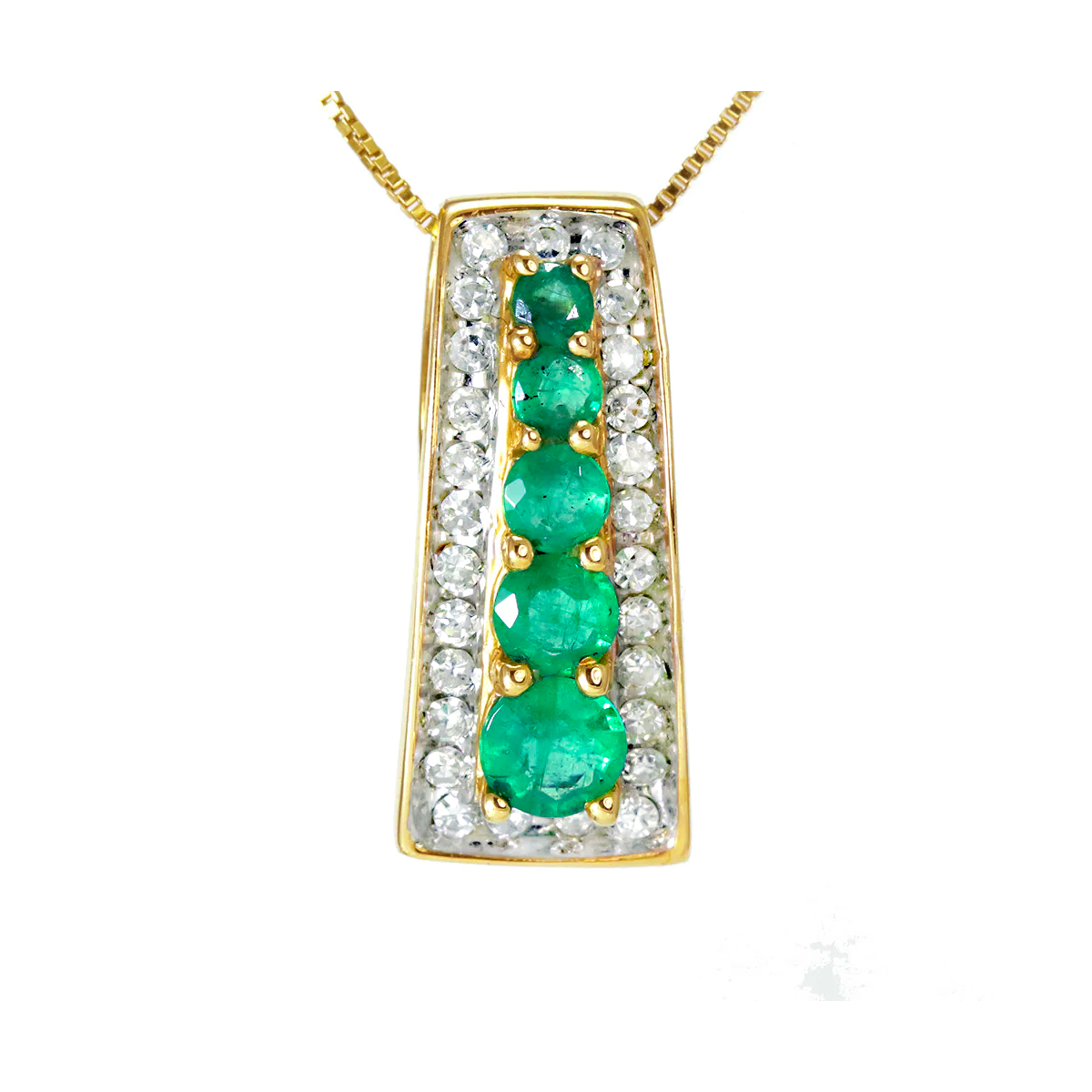 14k yellow gold emerald and diamond pendant