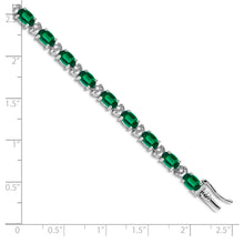 14k White Gold Oval Created Emerald & Diamond Bracelet
