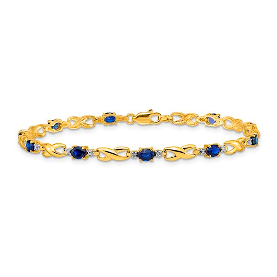 10K Gold Diamond & Oval Sapphire Bracelet