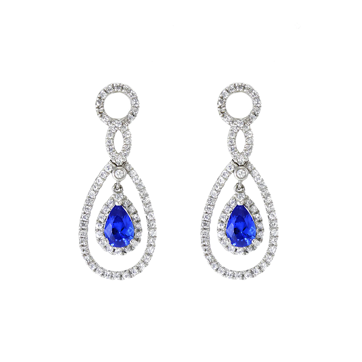 14K white gold pear shape sapphire and diamond earrings