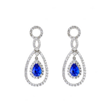 14K white gold pear shape sapphire and diamond earrings