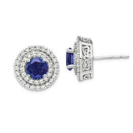 14K White Gold Lab Grown Diamonds & Sapphire Earrings