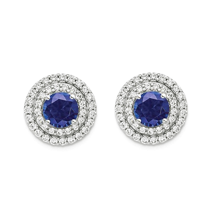 14K White Gold Lab Grown Diamonds & Sapphire Earrings