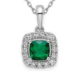 10K White Gold Lab Grown Diamond & Emerald Necklace