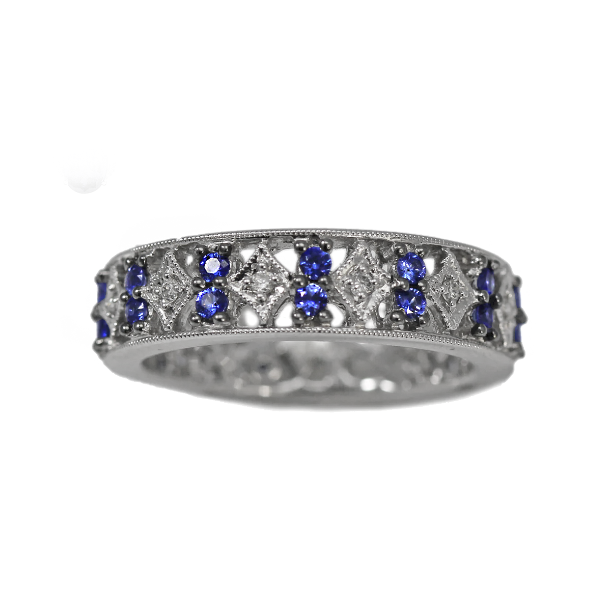 18K White Gold Sapphire and Diamond Eternity Band Ring