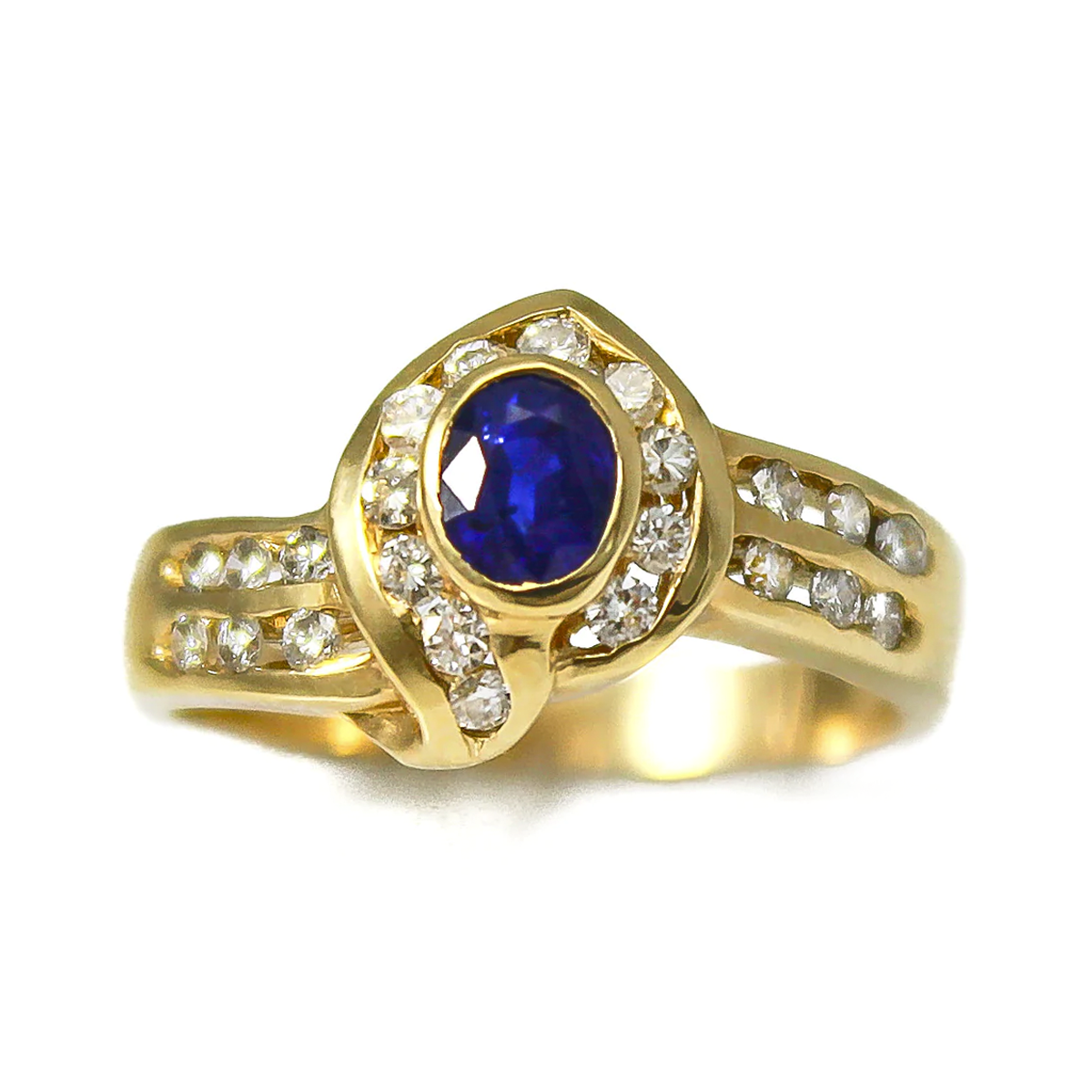 14K Yellow Gold Wrapped Sapphire and Diamond Ring