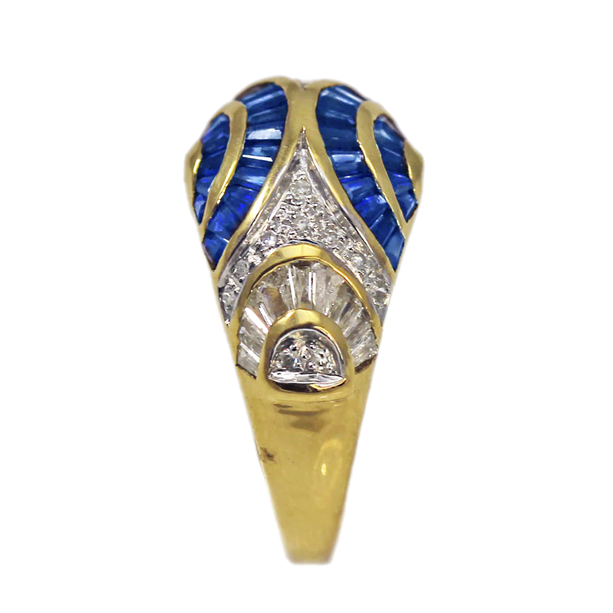 14K Yellow Gold Symmetrical Sapphire and Diamond Ring