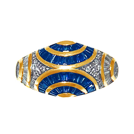 14K Yellow Gold Symmetrical Sapphire and Diamond Ring