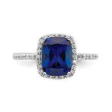 Sterling Silver Lab Grown Blue Sapphire & CZ Ring