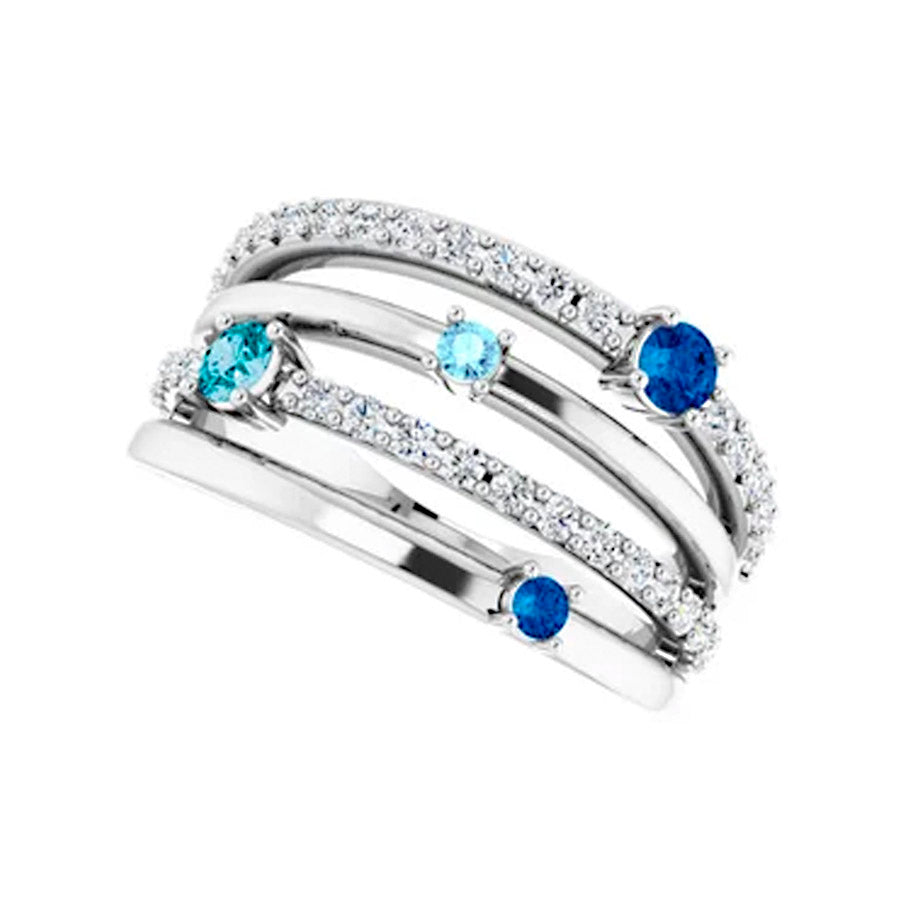 Sterling Silver Natural Blue Multi-Gemstone & 1/2 CTW Diamond Ring