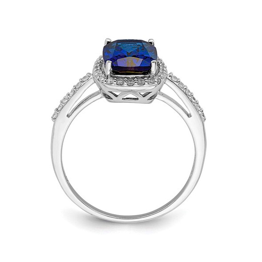 Sterling Silver Lab Grown Blue Sapphire & CZ Ring