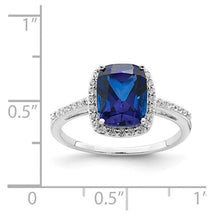 Sterling Silver Lab Grown Blue Sapphire & CZ Ring