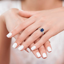 Sterling Silver Lab Grown Blue Sapphire & CZ Ring