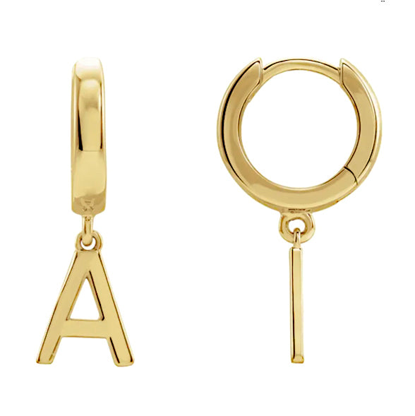 14K Yellow Gold Single Initial Earring Single, 14k Yellow Gold Initial W Post Earring, 9.5 x 8mm main image 0