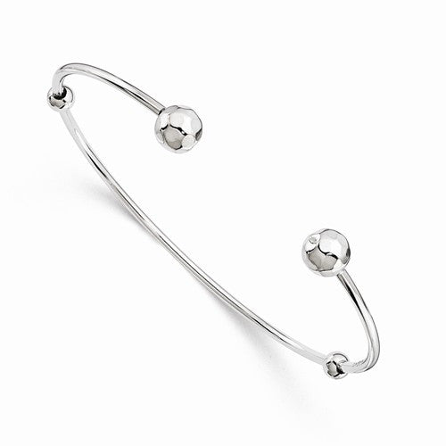Sterling Silver Polished With Bead Stoppers Cuff Bangle