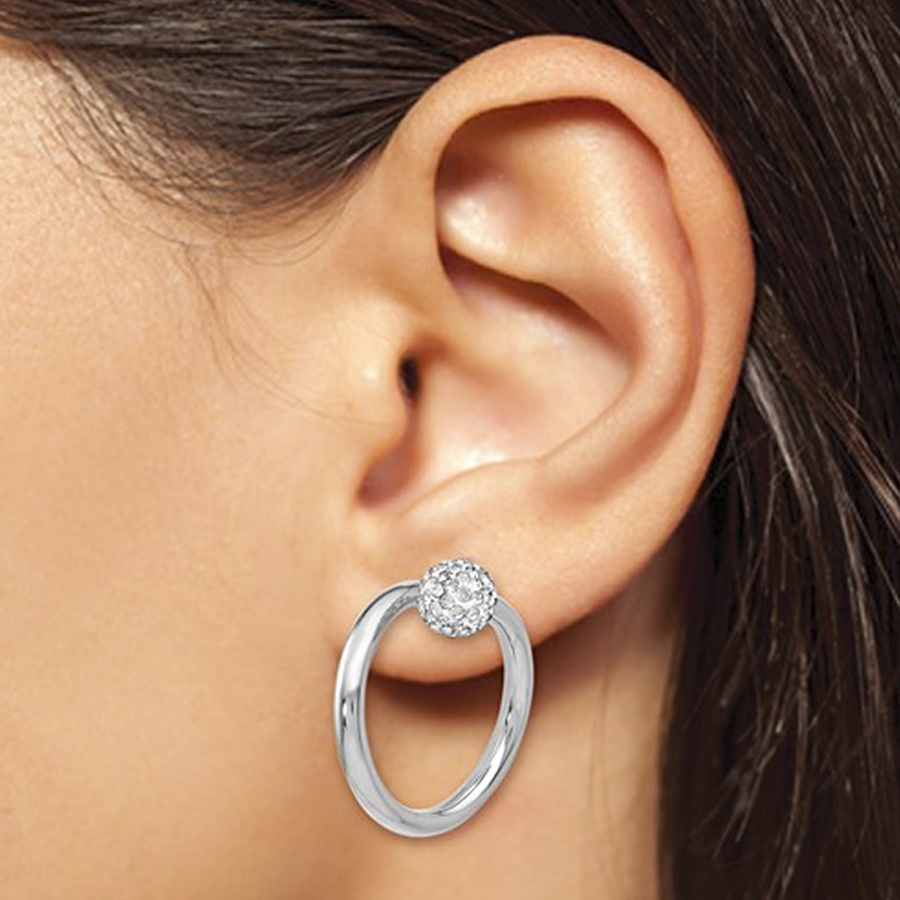 Sterling Silver Crystal Twisted Hoop Earrings