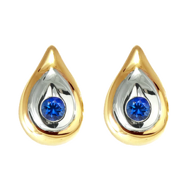 14K Gold Two-Tone Sapphire Earrings